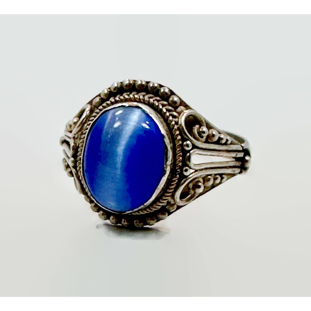 Vintage Bali Sterling Silver Cats Eye Ring - Size 4 1/4
